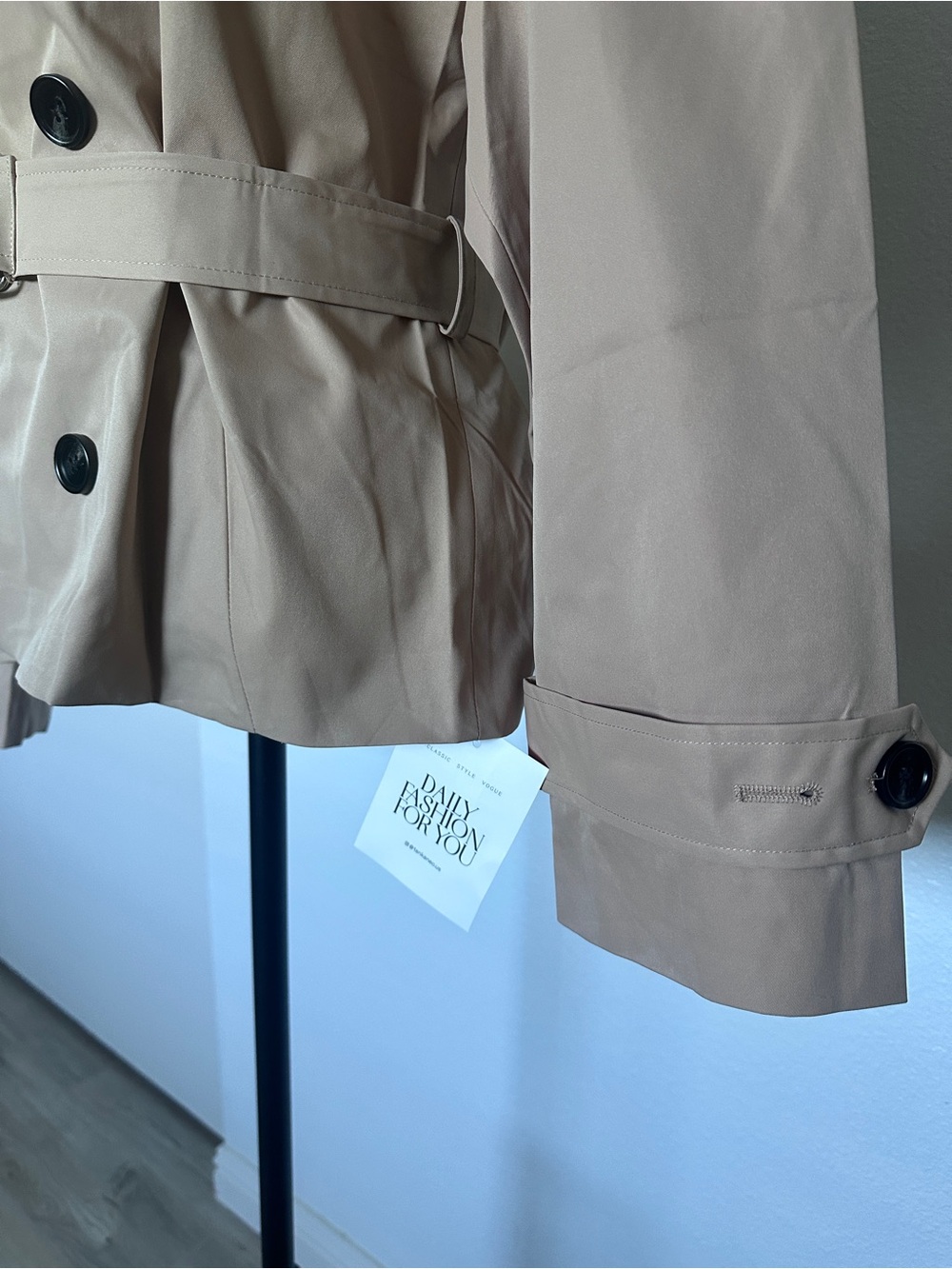 Womens Cropped Trench Coat Casual Double Breasted Short Jacket NWT - Picture 5 of 7
